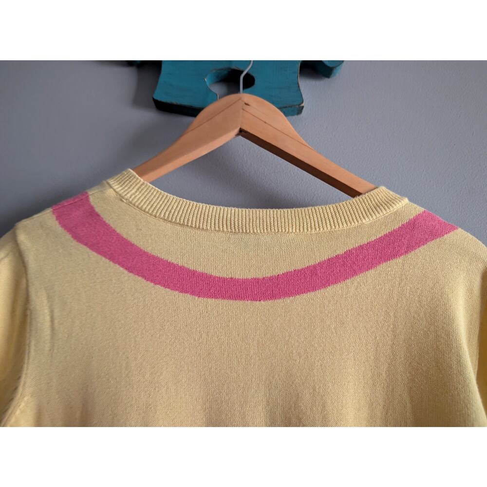 ModCloth Yellow Flamingo Knit Sweater XL Retro Whimsical Intarsia 3/4 Sleeve - Picture 13 of 15